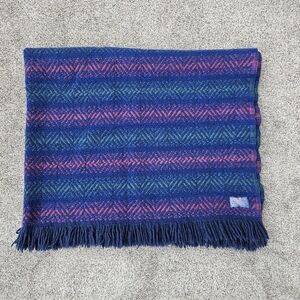 Vintage Pendleton 100% Wool Stadium Blanket Jewel Tones Fringe Throw 54x46